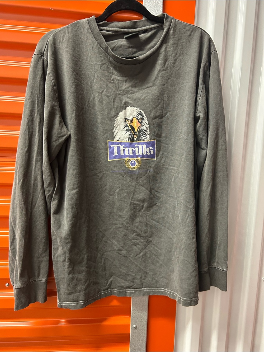 Thrills Olive Green Long Sleeve Eagle Graphic Shirt small